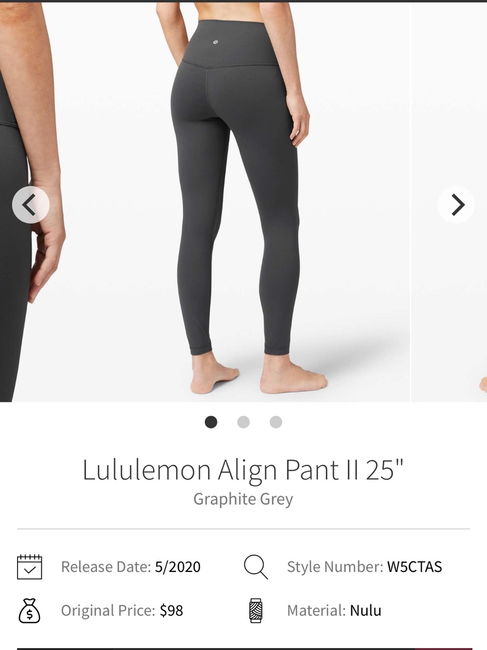 Lulu Align Leggings - Graphite Grey - Size 10